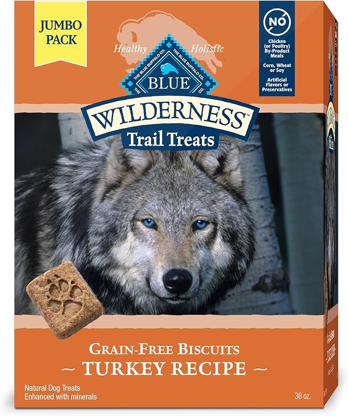 Blue Buffalo Wilderness Trail Treats Turkey Crunchy Dog Biscuits, Grain-Free & High-Protein, Bite-Sized Training Treats Made with Real Turkey & Natural Ingredients, 36-oz Bag