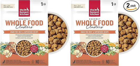 The Honest Kitchen Whole Food Clusters Grain Free Beef Dry Dog Food, 1 lb (Pack of 2)