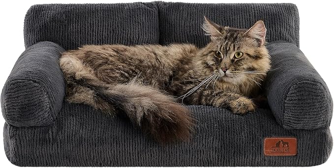 Hollypet Fluffy Dog Cat Bed Pet Couch Beds Plush Soft Warming Washable Puppy Bed for Small Medium Dogs and Large Cats, Dark Charcoal Gray, 24" L x 18" W x 10" Th