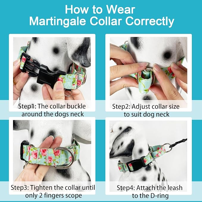 Martingale Collar for Dogs with Buckle Pink Floral Dog Collar No Pull Cute Girl Female Dog Collars for Extra Small Dogs, Green Rose