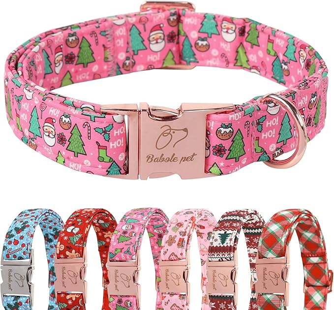 Christmas Dog Collar for Small Dogs - Design Cute Winter Holiday Collars Adjustable Santa Claus Pet Metal Buckle Collar for Puppy Girl Boy Female Dogs XS