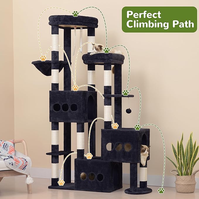 Gitelsnour Sturdy Cat Tree with 3 Large Cat Condos, 3 Platfroms, 71.7'' Cat Tree Tower for Indoor Cats Large Adult, Heavy Duty Cat Tower with 10 Scratching Posts for 20 lbs+Cats, Drak Gray GCT036G