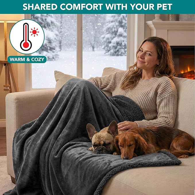 PetAmi Waterproof Dog Blanket for Couch, Pee Proof Fleece Reversible Pet Throw, Furniture Protector for Bed Sofa Kennel, Soft Washable Cover for Small Medium Dog Puppy Cat, 29x40 Dark Grey Sherpa