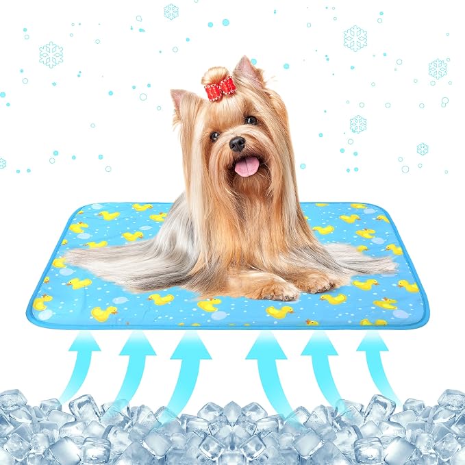 DELIFUR Cat Cooling Mat- Pet Ice Mat Outdoor for Dogs Self Cooling Pad for Kitten Cat Puppy Machine Washable (Medium, Blue Duck)