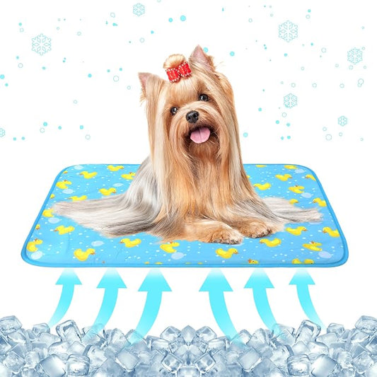 DELIFUR Cat Cooling Mat- Pet Ice Mat Outdoor for Dogs Self Cooling Pad for Kitten Cat Puppy Machine Washable (Medium, Blue Duck)