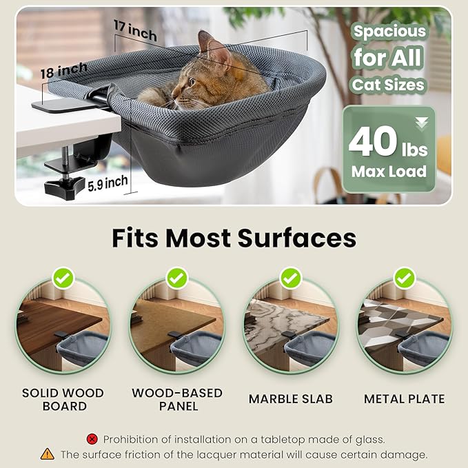 JUNSPOW Cat Desk Bed - One-Click Folding, Sunken Design & Space-Saving Semi-Circular Cat Bed, Mesh Cover Material, Suitable for Various Desktops-Maximum Hold Up to 40lb