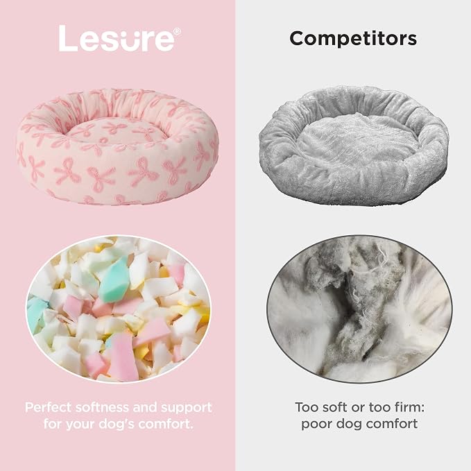 LE SURE Shown on TV Donut Cat Beds for Indoor Cats - Round Small Dog Bed Calming Bed Gift for Pets, Home Decor Cute Modern Beds with Jacquard Shaggy Plush & Anti Slip Bottom, 20 Inch, Pink Taffy