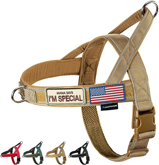 Annchwool No Pull Dog Harness with Soft Padded Handle-Reflective Strip Escape Proof and Quick Fit to Adjust Dog Harness-Easy for Training Walking for Small & Medium and Large Dogs(Brown,S)
