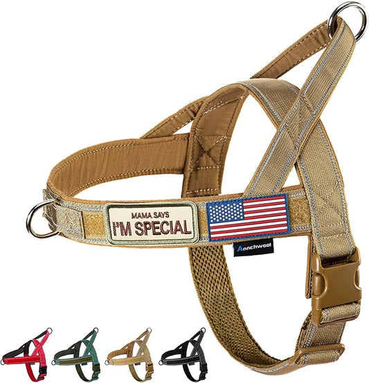 Annchwool No Pull Dog Harness with Soft Padded Handle-Reflective Strip Escape Proof and Quick Fit to Adjust Dog Harness-Easy for Training Walking for Small & Medium and Large Dogs(Brown,XS,1 In Width)