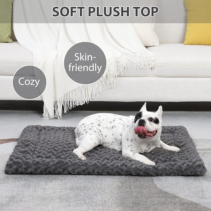 Washable Dog Bed Mat Crate Pad Soft Fluffy Pet Kennel Beds Dog Sleeping Mattress for Large Jumbo Medium Small Dogs, 30 x 19 Inch, Gray