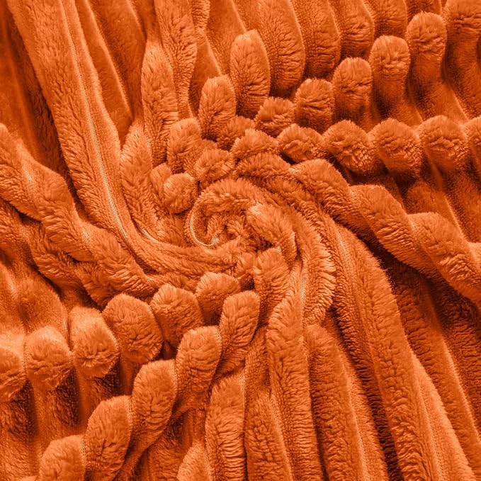 Bnuitland Orange Fleece Throw Blanket 90"x108",300GSM Large Big Soft Cozy Warm Lightweight Stripe Pattern for Bed Sofa Home Decor,Suitable for Adults Family All Season