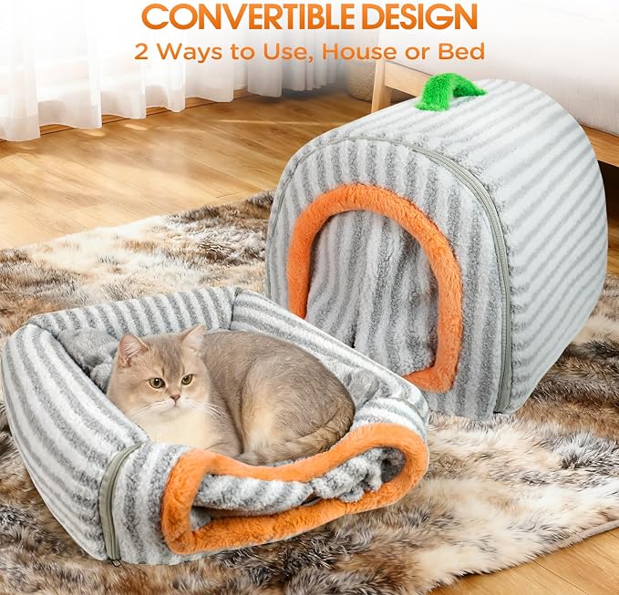 Dog House Indoor for Small Dogs, 2-in-1 Enclosed Dog Bed with Cover Cave & Curtain, Dog Tent with Plush Washable Cushion, Inside Dog House for Pets Under 5.5 lbs(Grey, S)