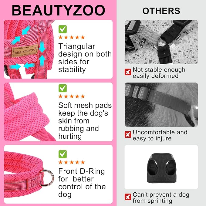 BEAUTYZOO Dog Harness for Small Dogs, No Pull Dog Harness and Leash Set, Soft Escape Proof Puppy Vest Harness with Handle, Reflective Lightweight Step in Harness for Girl Boy Dogs, Pink XS