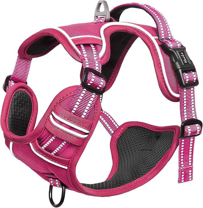 HEELE Dog Harness for Large Dogs No Pull Dog Vest Harness for Large Dog with Soft Padded Handle Reflective for Outdoor Training, Rose(Matching Trim), XL
