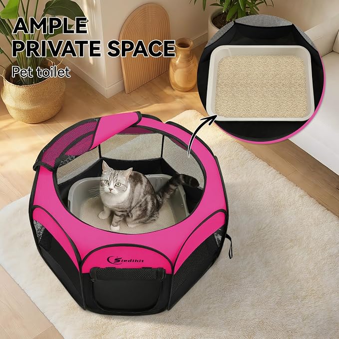 Siedihit Dog Playpen, Puppy Pet Playpens Indoor for Small Dogs Tent Crates Cage Indoor/Outdoor, Portable Pop Up Dog Kennel Playpen with Carrying Case for Dogs/Cats/Rabbits, Hot Pink