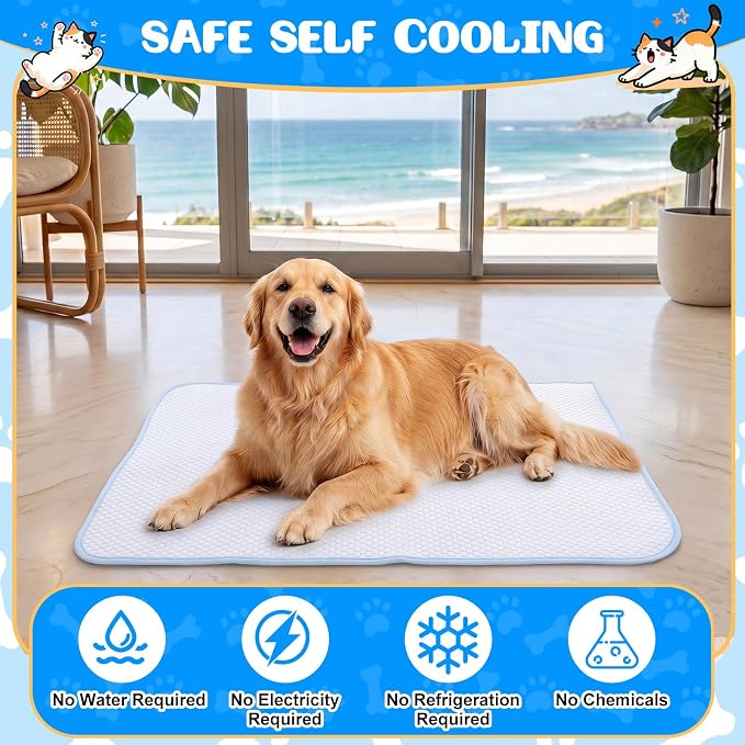 Chunful 4 Pack Pet Cooling Mat, 35 x 26 Inches Dog Cooling Pad for Summer, Ice Silk Self-Cooling Mat, Portable Washable Non-Slip Dog and Cat Pad for Indoor, Outdoor, Car Seats, Trips, up to 45 Lbs