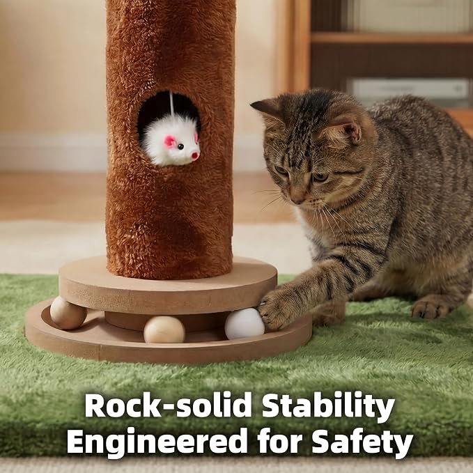Fantasreen Cat Scratching Post 35'' Tall Cat Scratcher, Scratching Posts for Indoor Cats with Cat Toy Mouse, Interactive Wooden Track Ball for Kittens Adults Cats