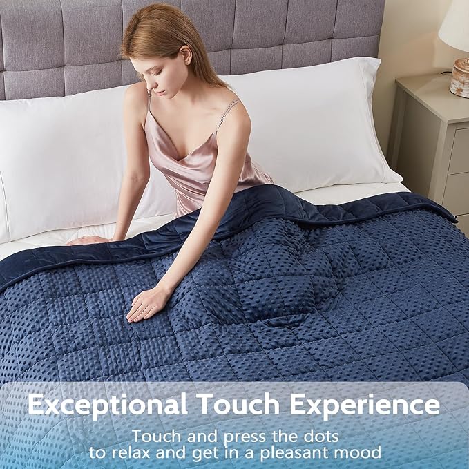 L'AGRATY Weighted Blanket for Adult - 48"x72" 15lbs Minky Dots Heavy Blanket with Glass Beads Soft Breathable for All-Season Summer Fall Winter Thick Comfort for Sleeping