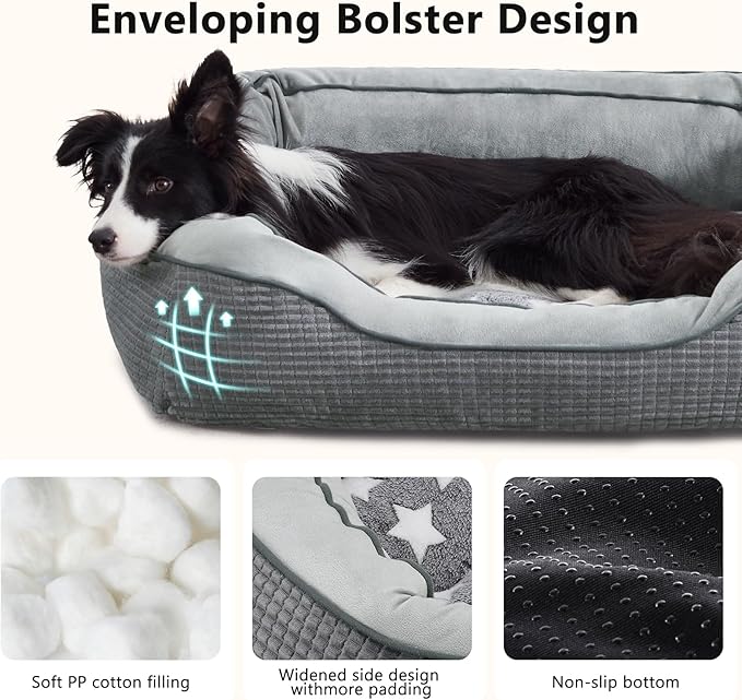 Dog Beds for Small Medium Large Dogs & Cats. Washable Pet Bed, Orthopedic Dog Sofa Bed, Soft Calming Sleeping Warming Puppy Bed (Star-Grey, Medium-(25’’x 21’’x 8’’))