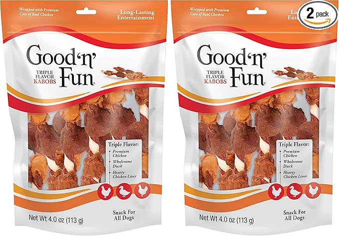 Good'N'Fun Triple Flavored Rawhide Kabobs for Dogs, 4-Ounce (Pack of 2)