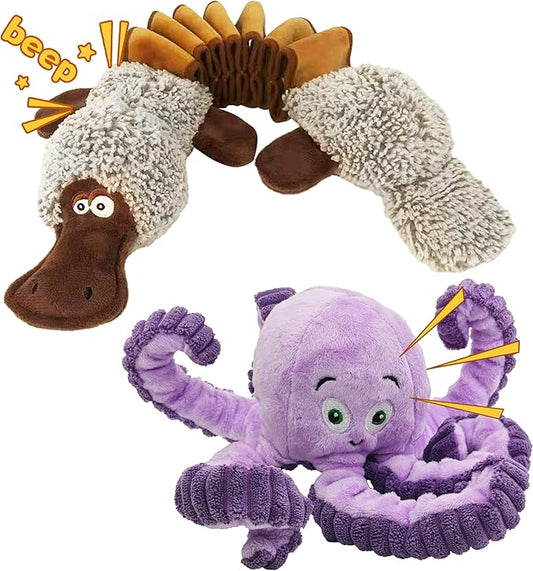 Squeaky Dog Toys, Stuffed Large Dog Toys to Keep Them Busy, Interactive Plush Chew Toys with Crinkle Paper, Tough Pet Animal Toys for Small Medium Large (2pack)