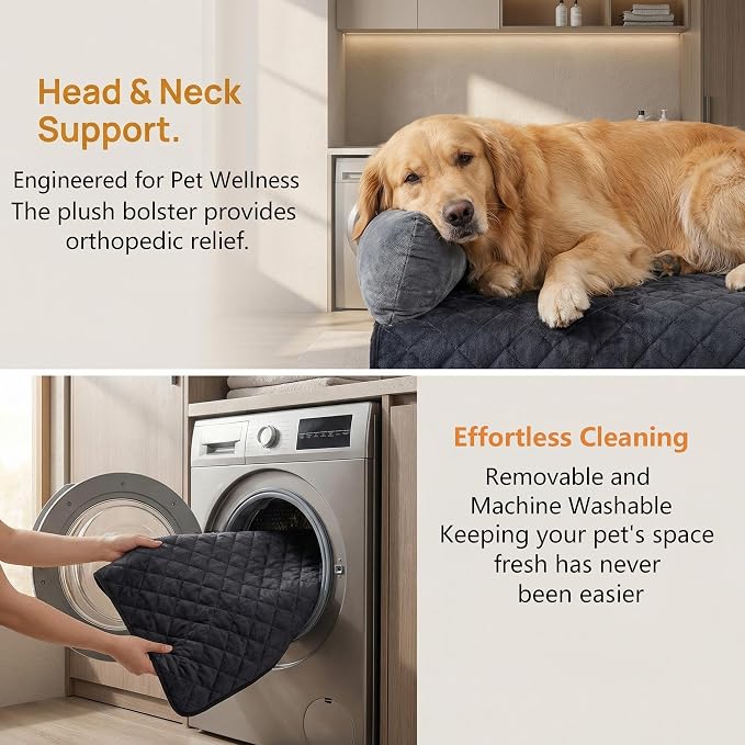Calming Dog Bed for Couch, Non-Slip Durable Suede Dog Sofa Mat,Removable Washable Couch Dog Bed for Furniture Protector, Perfect for Small, Medium Dogs and Cats (Black and Gray, 36 x 47 inch)