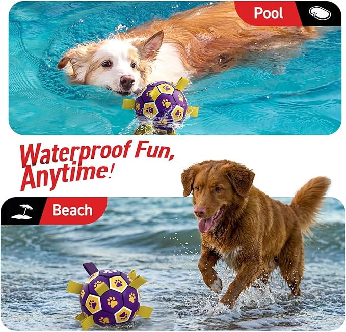 QDAN Dog Ropes Toys, Soccer Ball with Straps, Dogs Water Toy, Durable Dog Balls for Small Medium Breed（6 Inch）