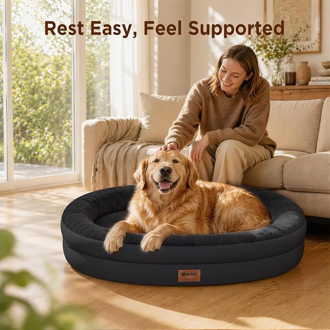 Orthopedic Dog Bed for Medium Dogs, Waterproof Dog Bed with Removable Bolsters, Egg Crate Foam Pet Couch for Medium Size Dog with Machine Washable Cover & Non-Slip Bottom, Black
