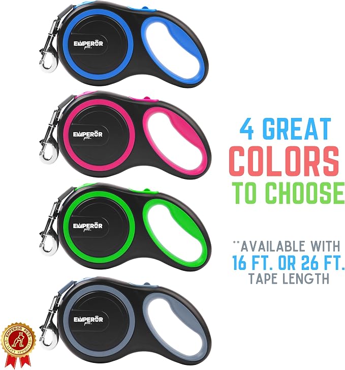 Emperor Pets 26 ft Retractable Dog Leash Large Dogs - Up to 110lbs, Heavy Duty Leash Retractable 26 ft, Dog Leashes for Large Breed Dogs -GN26
