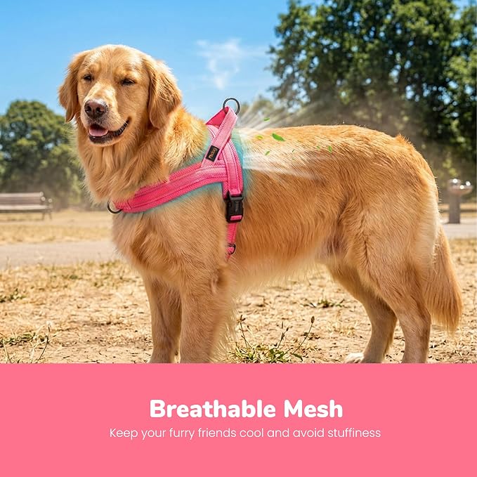 Didog No Pull Dog Harness with Breathable Mesh Padded,Reflective & Quick Fit Light Weight Dog Strap Vest Harness,Easy for Walking Training (L:Chest 26-32", Pink)