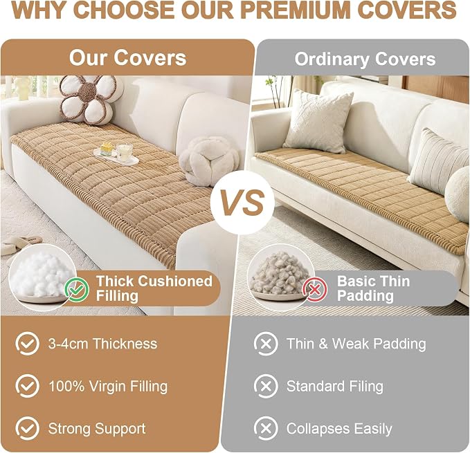 OstepDecor Couch Cover for Dogs, Washable Non Slip Sofa Cover for Pets, Soft Couch Covers for Sofa, Loveseat and Sectional, Furniture Protector Against Pet Hair & Scratches (27.6" x 70.9", Khaki)