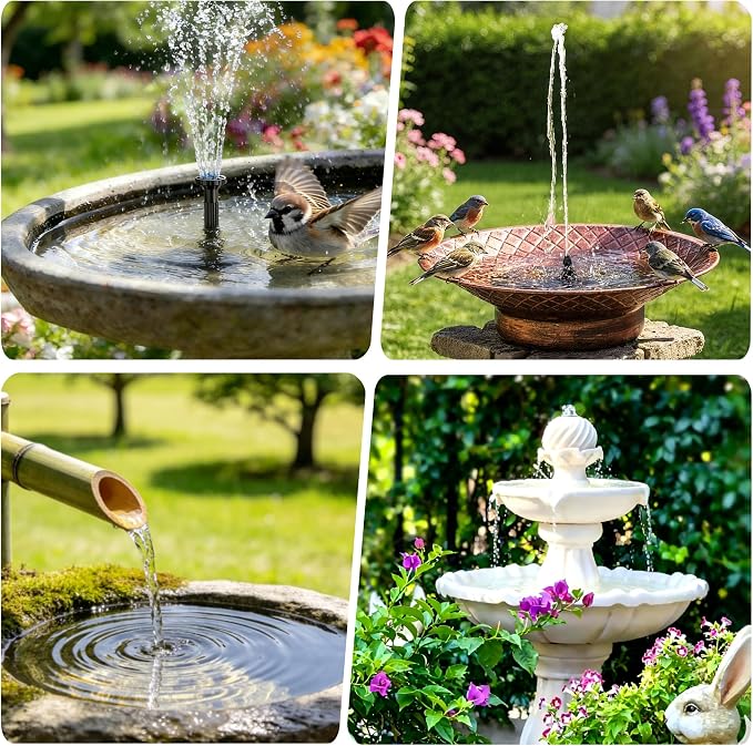 NFESOLAR 6.5W Solar Fountain Pump with 3600mAh Battery, Solar Water Fountain & Pond Filter Box kit, 3.94FT Tubing, 8 Nozzles, Dry-Run Protection Water Pump for Small Ponds, Bird Baths & Garden
