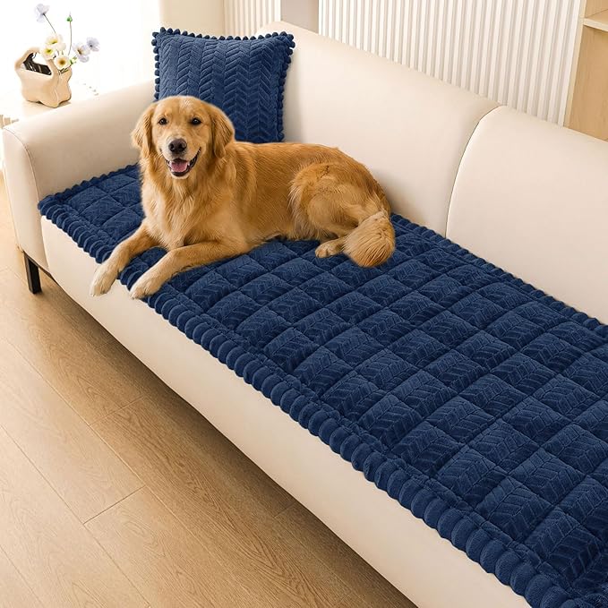 Smiry Couch Cover for Dogs, Non Slip Fuzzy Pet Sofa Covers Washable for 2-3 Cushion Couch, Soft Thick Furniture Protector for Cats Dogs, Against Fur, Dirt, Scratch Resistant (Navy, 35.4"x63")
