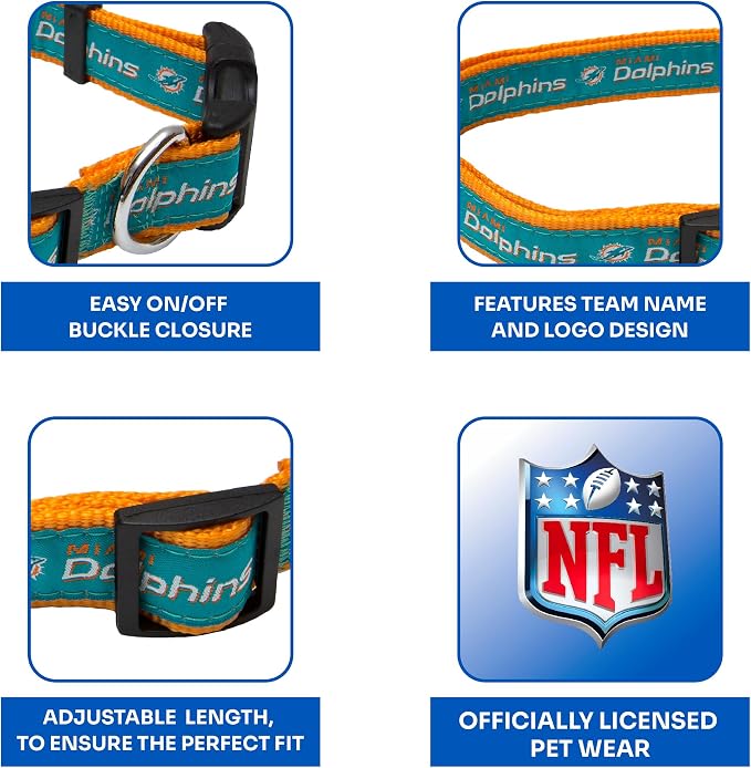 Pets First NFL Miami Dolphins Licensed PET COLLAR, Extra Large - Heavy-Duty, Strong, and Durable Dog Collar. Available in 31 Football Teams and 4 Sizes