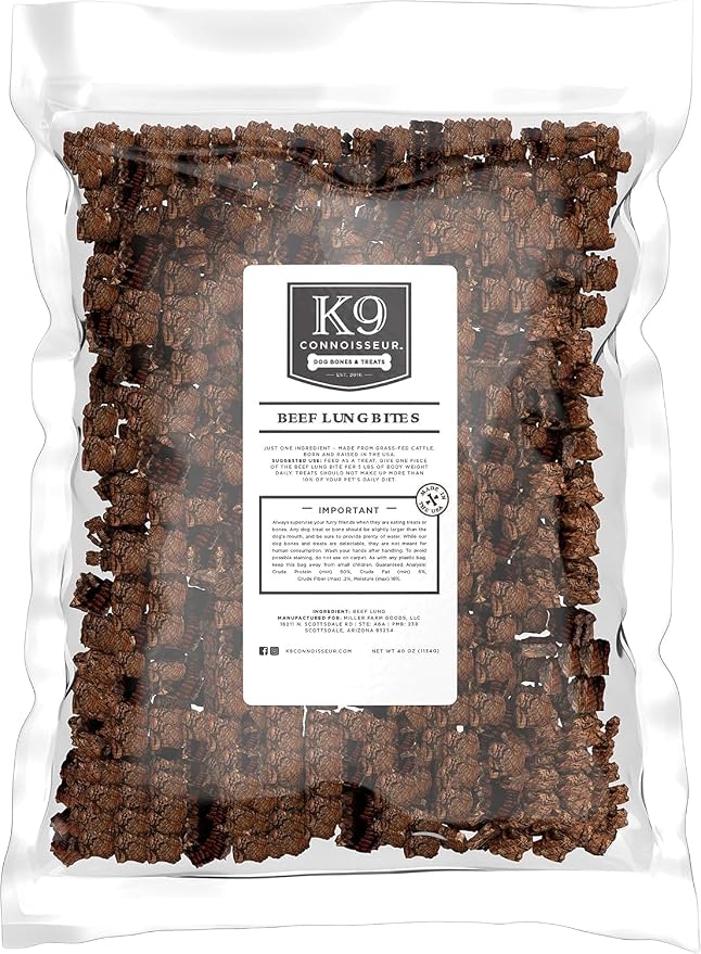 K9 Connoisseur Beef Lung Dog Training Treats All Natural & Lean, USA Made Single Ingredient, Bulk Dogs Treat, Grain Free, for All Breeds & Sizes - 2.5 Lbs