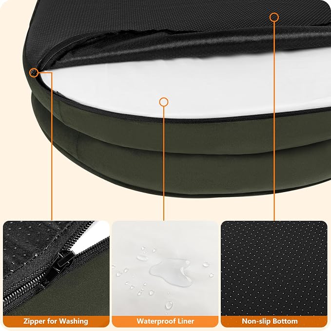Dwanton Orthopedic Dog Bed for Large Dogs with Gel Memory Foam, Waterproof Dog Sofa, Washable Pet Bed with Four Sided Bolster Cushion, Removable Cover & Non-Slip Bottom, 38", Green