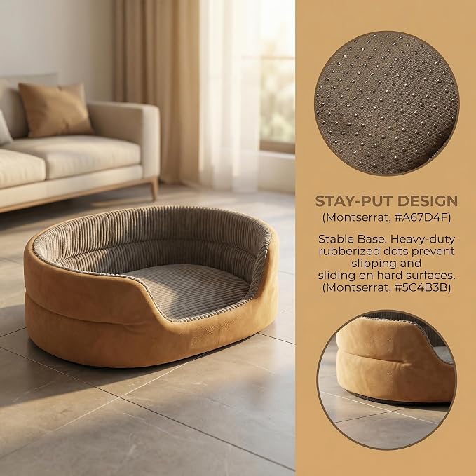 Large Dog Bed Cat Bed 20x30 Inch,Calming Pet Bed for Dogs & Cats,Machine Washable Dog Bed,Half-Enclosed Open-Top Velvet Anti-Anxiety Bed,Cozy Snuggle Bed (Camel)