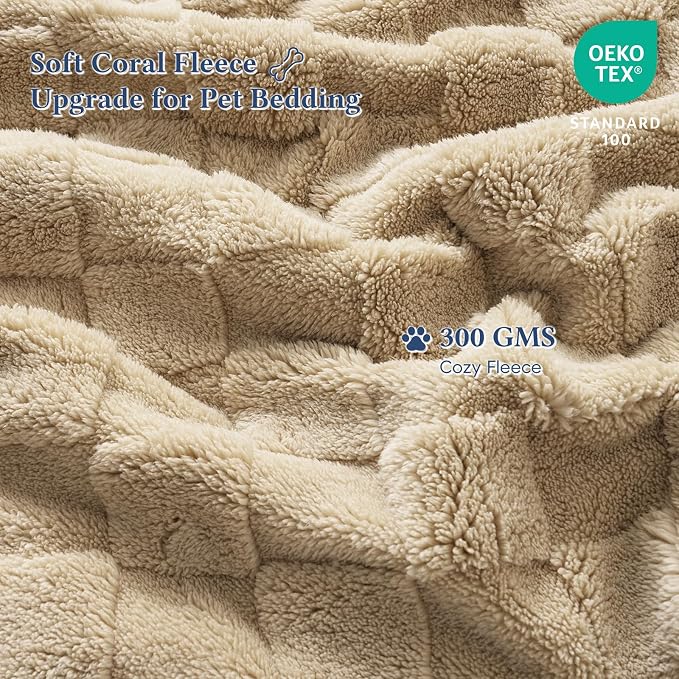 David's Home Large Dog Blankets Washable Pet Bed Cover, Soft Fluffy Fuzzy Cat Puppy Blanket with Premium 300GSM Fleece for Pet Kitten Doggy, Pale Khaki, 50x60IN