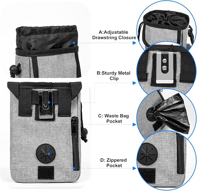 Dog Travel Bag, Airline Approved Pet Travel Bag with 2 Dog Treat Training Pouches for Weekend Pet Travel Supplies & Accessories, Light Grey