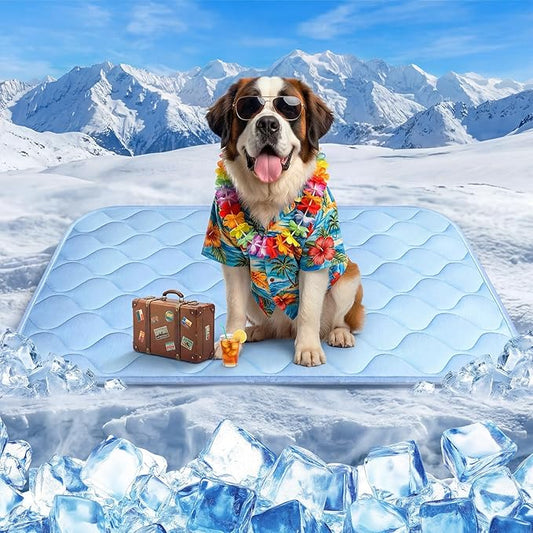 Cooling Mat for Dogs Extra Large 43" x 31", Q-Max>0.5 Cooling Pet Bed Outdoor & Indoor Use w Ice Silk Fabric & Waterproof Cover, Summer Cool Pad for Dog, Non-Slip Washable Pet Blanket for Crate Kennel