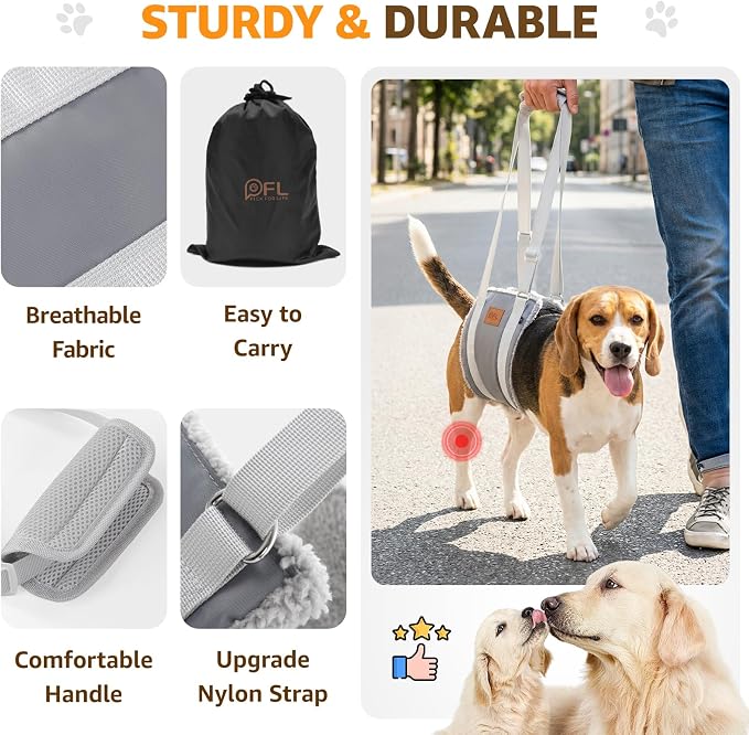 Adjustable Dog Lift Harness Dog Sling for Large Dogs Hind Leg Support Soft Lift Support for Weak Rear Legs, Helps Senior, Injured, Disabled, After ACL Surgery Dogs (Grey&Grey, Medium)