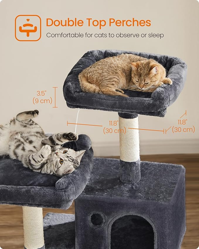 Feandrea Cat Tree, 55.8-Inch Cat Tower, Multi-Level Plush Condo with 11 Scratching Posts, 2 Perches, Hammock, Cave, Smoky Gray UPCT15GYZ