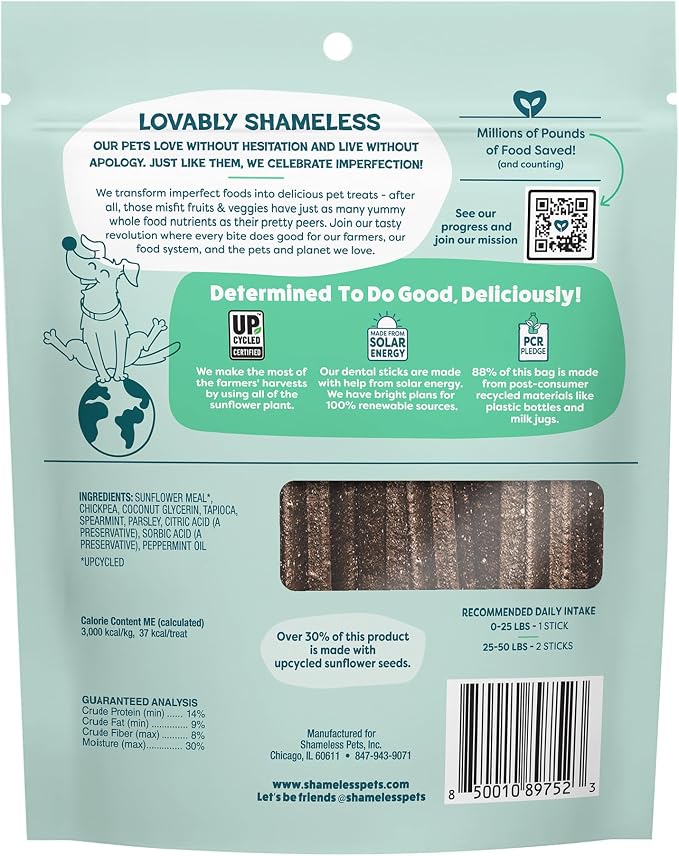 Shameless Pets Dental Chews for Dogs, Mighty Mint Minis, Healthy Treats for Teeth Cleaning & Fresh Breath - Free from Grain, Corn, & Soy for Small Dogs