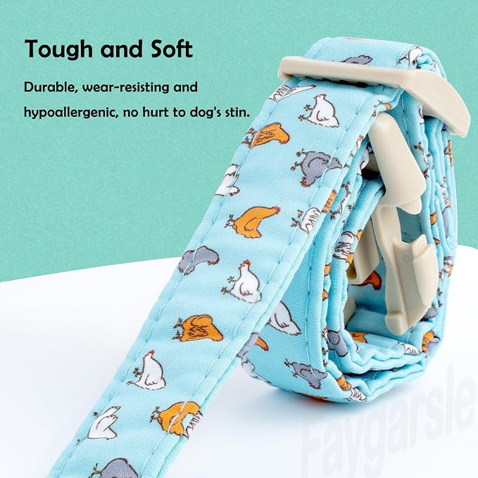 Faygarsle Funny Chicken Pattern Dog Collar, Cotton Fabric, Light Blue with Farm Animal Print for Small Medium Large Dogs XS