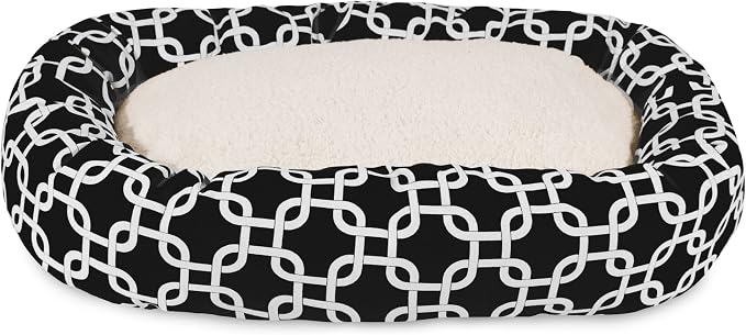 Majestic Pet 32 Inch Links Sherpa Calming Dog Bed Washable – Cozy Soft Round Dog Bed with Spine for Head Support - Fluffy Donut Dog Bed 32x23x7 (inch) – Round Pet Bed Medium - BLACK