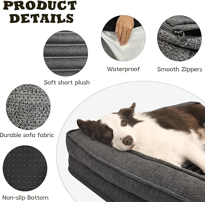 WINDRACING Orthopedic Dog Beds for Medium, Small Dogs, Waterproof Egg Foam Dog Sofa Bed with L Bolster Sides, Washable Medium Pet Bed with Removable Cover & Non-Slip Bottom, 31 x 25 inch, Gray
