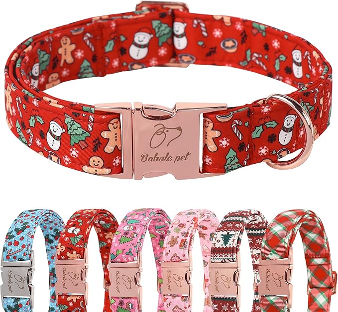 Christmas Dog Collar for Small Dogs - Design Cute Winter Holiday Collars Adjustable Red Christmas Pet Metal Buckle Collar for Puppy Girl Boy Female Dogs XS