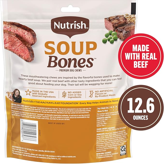 Nutrish Soup Bones Premium Dog Chews with Real Beef and Barley, 6 Chews (Rachael Ray)