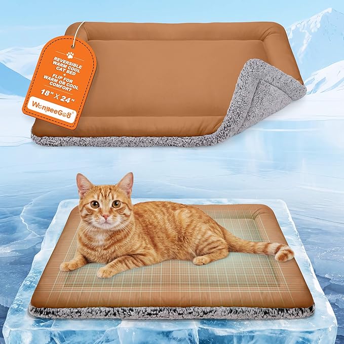 Cat Cooling Mat, Self Warming Cat Bed, Reversible Warm & Cooling Cat Bed, Winter Warm Cat Pad & Summer Cooling Cat Mat for Kittens & Small Dogs, Perfect for Crates, Beds & Sofas, Dark Brown, 18" x 24"