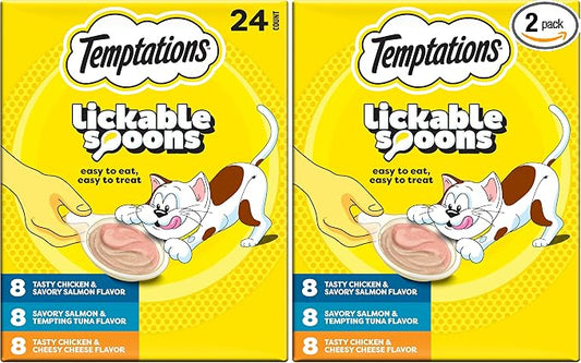 Temptations Lickable Spoons, Soft Lickable Cat Treats, Adult Wet Cat Treats, Variety Pack, 24 Spoons (Pack of 2)